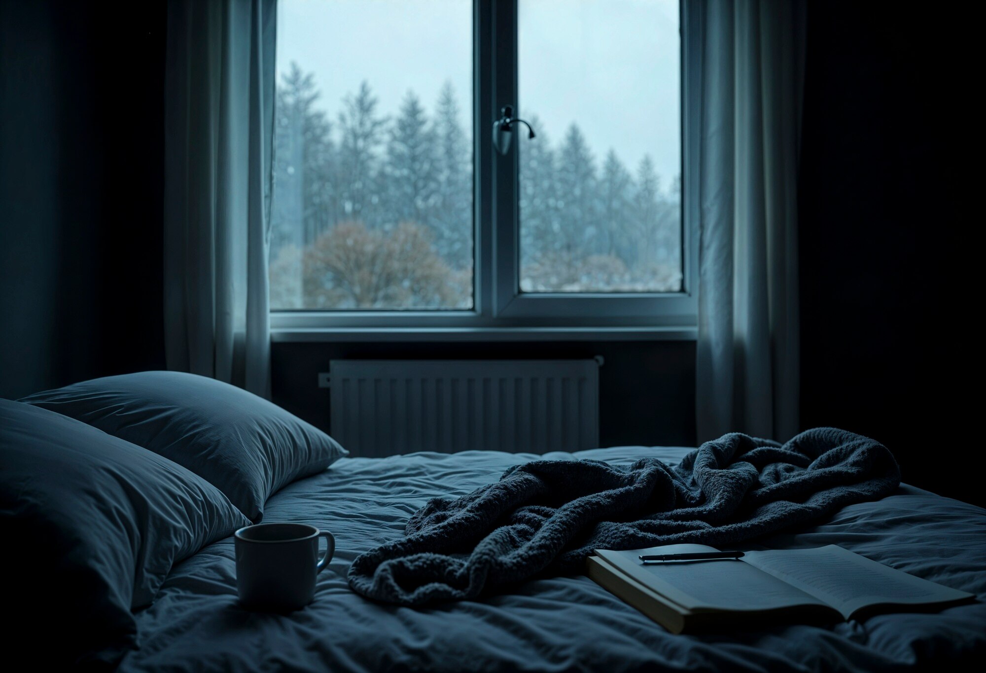 Dormitorio oscuro y sereno